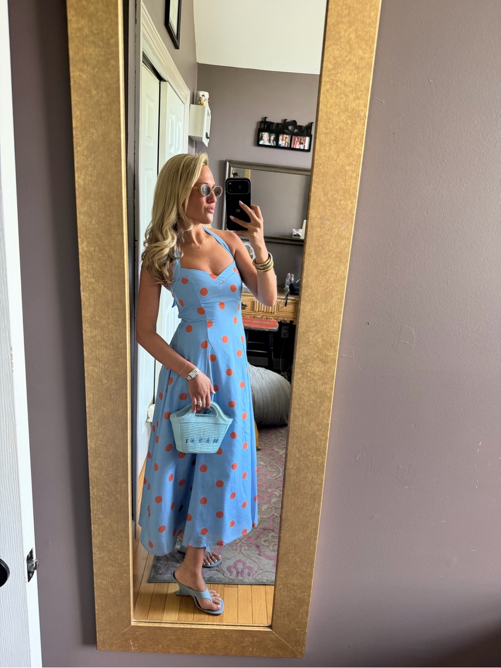 Beach Stroll Polka Dot Halter Midi Dress